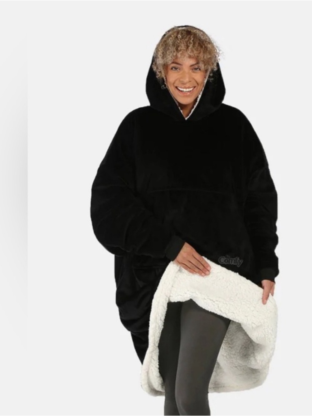 The Comfy-Oversized Black Sherpa Hoodie Blanket - Plush Wearable Hoodie